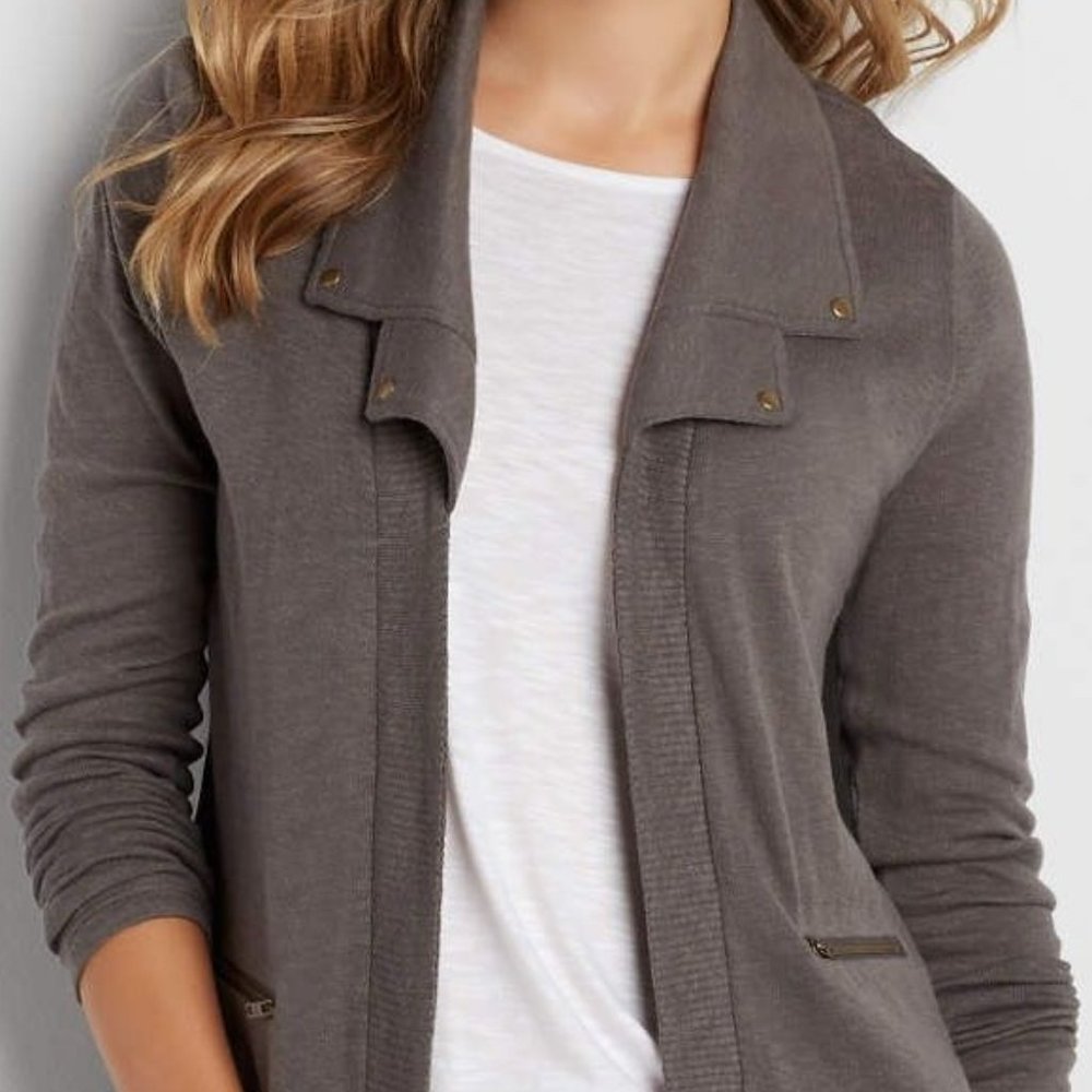 SOLD Maurices Gray Open Front Cardigan Sweater M - Picture 3 of 4